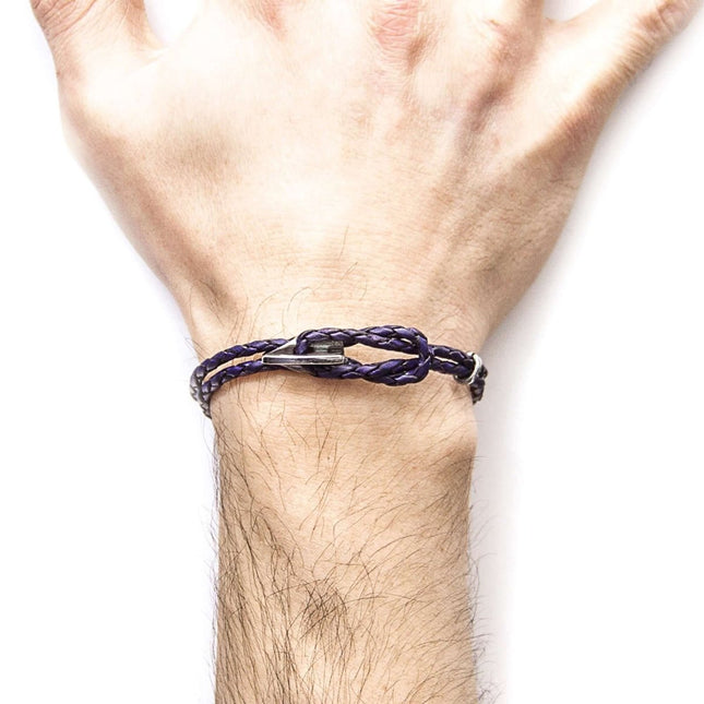 Padstow Braided Leather Bracelet with Sterling Silver Hook – Grape Purple by ANCHOR & CREW - Daily Nomad