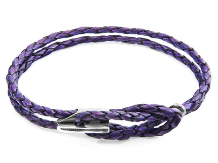 Padstow Braided Leather Bracelet with Sterling Silver Hook – Grape Purple by ANCHOR & CREW - Daily Nomad