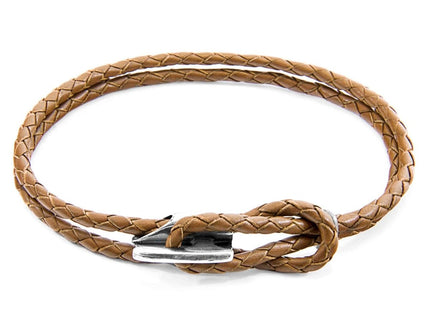 Padstow Braided Leather Bracelet with Sterling Silver Hook – Light Brown by Anchor & Crew - Daily Nomad