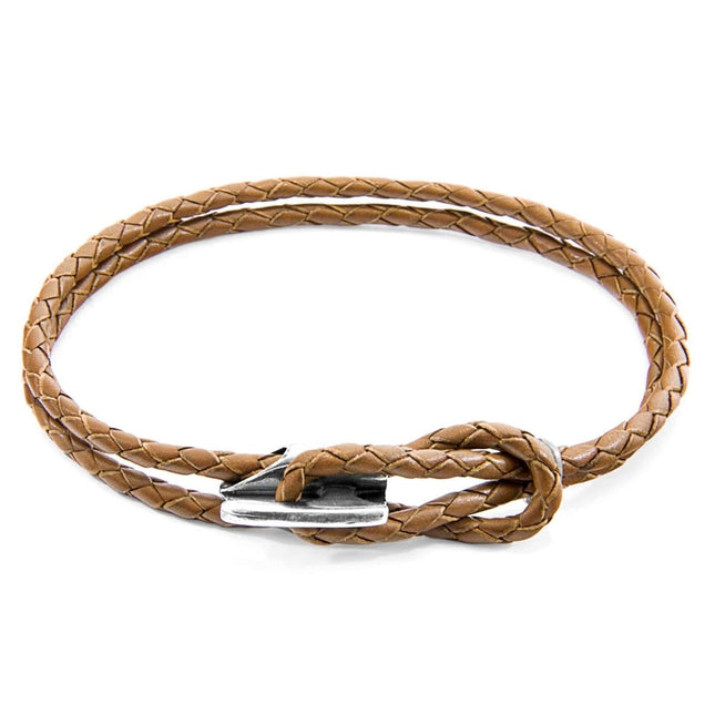 Padstow Braided Leather Bracelet with Sterling Silver Hook – Light Brown by Anchor & Crew - Daily Nomad