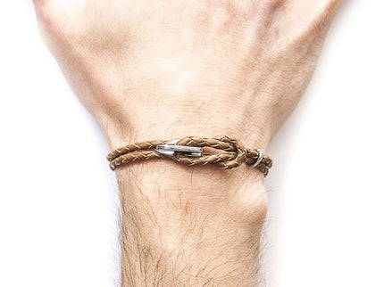 Padstow Braided Leather Bracelet with Sterling Silver Hook – Light Brown by Anchor & Crew - Daily Nomad