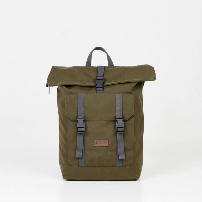 Cliff 25L Backpack in khaki, perfect for urban use and short hikes, featuring a roll-top design and adjustable chest straps.
