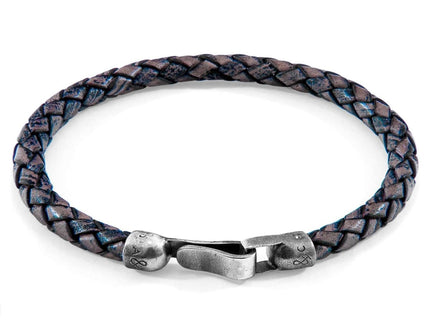 Skye Silver and Braided Leather Bracelet – Indigo Blue by ANCHOR & CREW - Daily Nomad