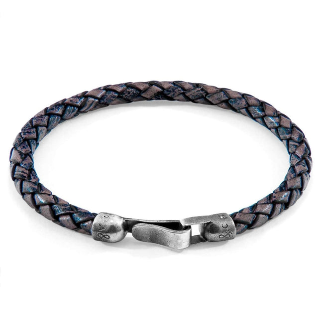 Skye Silver and Braided Leather Bracelet – Indigo Blue by ANCHOR & CREW - Daily Nomad