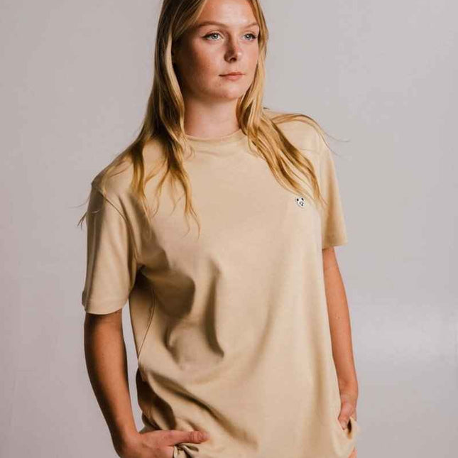 Sossu – Unisex Heavyweight Embroidered Cotton - Panda T-shirt - Light Brown - Daily Nomad