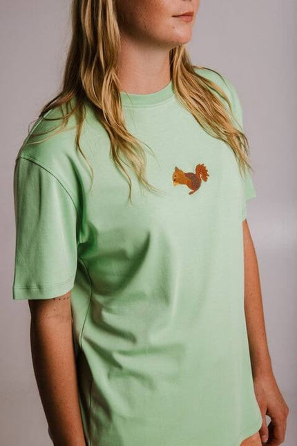 Sossu – Unisex Heavyweight Embroidered Cotton - Squirrel T-shirt - Light Green - Daily Nomad
