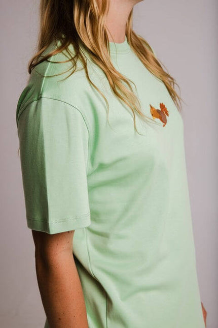 Sossu – Unisex Heavyweight Embroidered Cotton - Squirrel T-shirt - Light Green - Daily Nomad