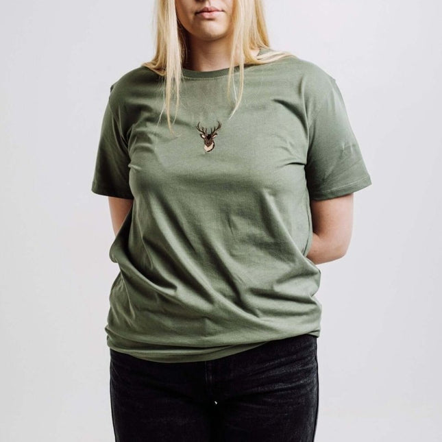 Sossu – Unisex Lightweight Embroidered Cotton Deer T-shirt - Khaki - Daily Nomad