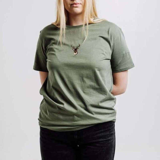 Sossu – Unisex Lightweight Embroidered Cotton Deer T-shirt - Khaki - Daily Nomad