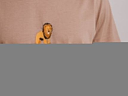 Sossu – Unisex Lightweight Embroidered Cotton Lion T-shirt - Milky Brown - Daily Nomad