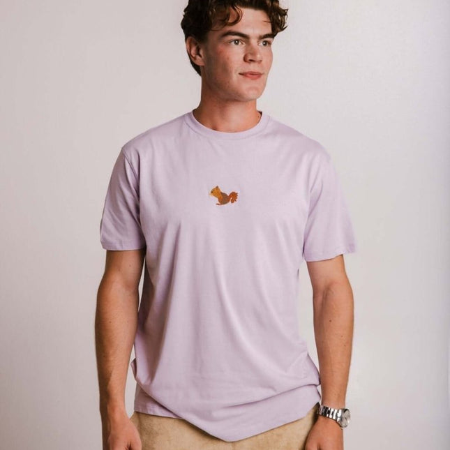 Sossu – Unisex Lightweight Embroidered Cotton Squirrel T-shirt - Lilac - Daily Nomad