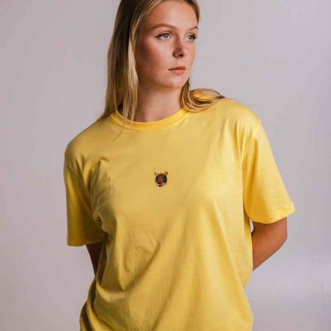 Sossu – Unisex Lightweight Embroidered Cotton Tiger T-shirt - Yellow - Daily Nomad