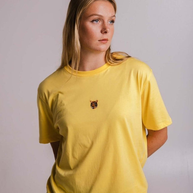 Sossu – Unisex Lightweight Embroidered Cotton Tiger T-shirt - Yellow - Daily Nomad