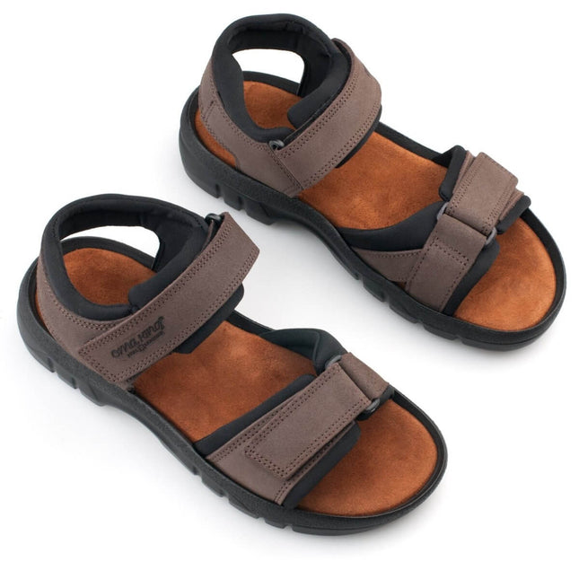 Tiidu Leather Sandals in brown, sporty and durable design with cushioned insole and adjustable straps for comfort.