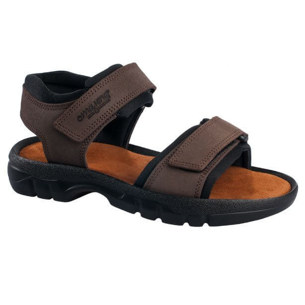 Tiidu Leather Sandals in Brown, sporty design with adjustable velcro straps and cushioned insole for comfort.