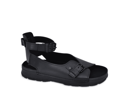 TOKU Athens Sandals in Black with adjustable ankle strap and closed heel design, inspired by Greek footwear.