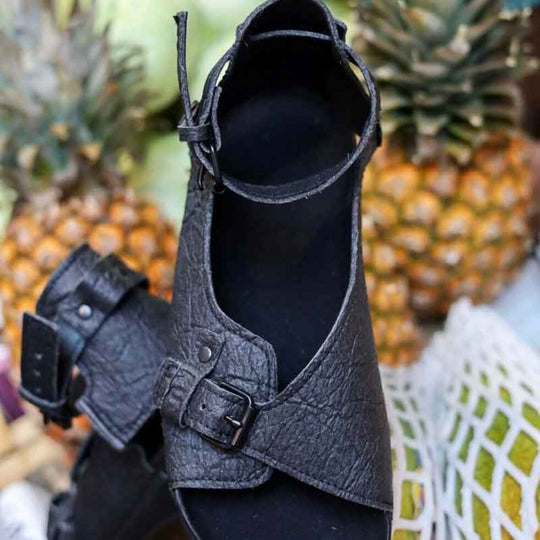 TOKU Athens black Piñatex vegan sandals, view 1
