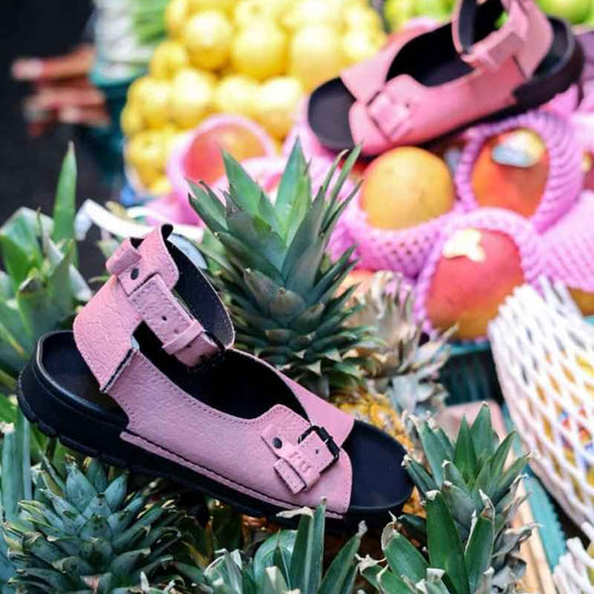 TOKU Athens pink Piñatex vegan sandals, view 1