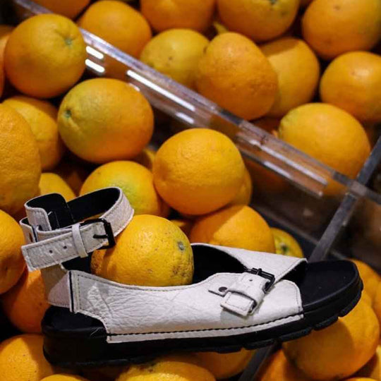 TOKU Athens white Piñatex vegan sandals, view 1