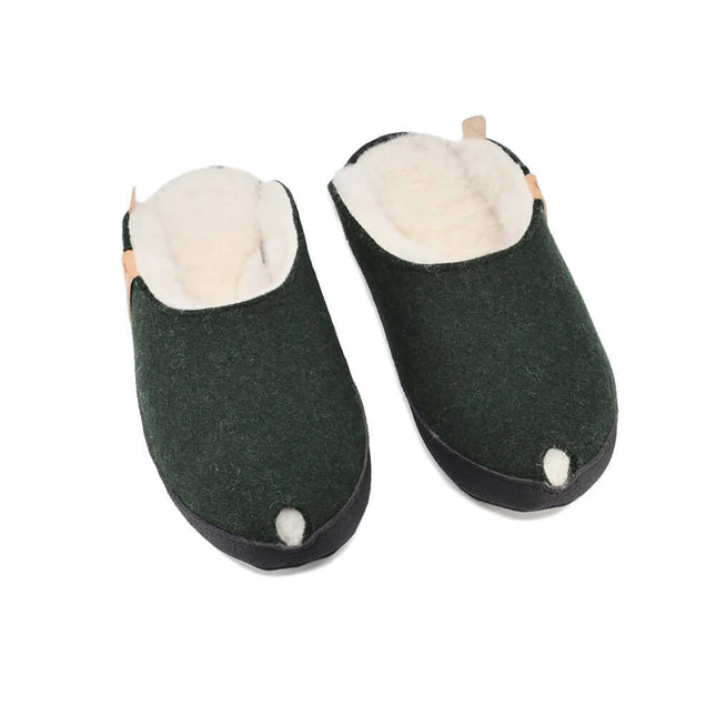 TOKU Brussels – Handmade Lambswool Slippers with Arch Support - Dark Green - Daily Nomad