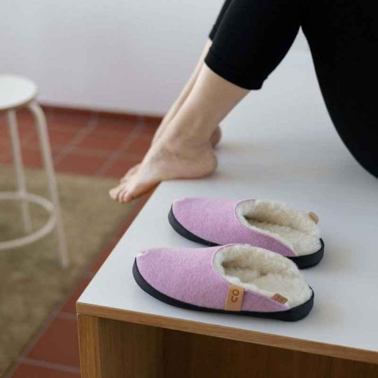 TOKU Brussels light pink lambswool-lined slippers, view 1