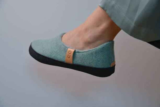 TOKU Budapest mint green wool-felt slippers, view 1