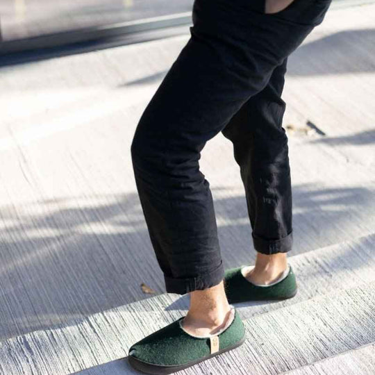TOKU Budapest dark green lambswool-lined slippers, view 1