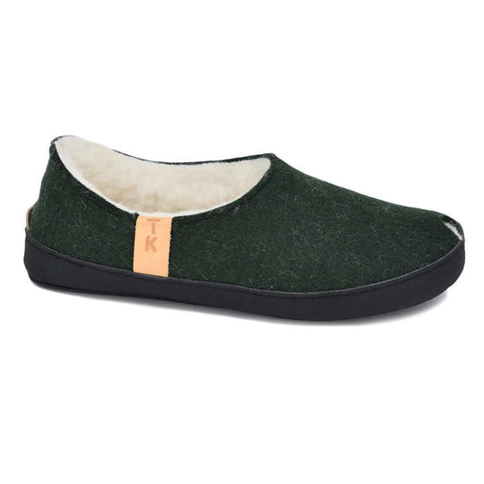 TOKU Budapest dark green lambswool-lined slippers, view 2