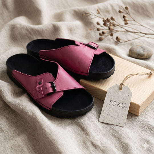 TOKU Rome pink leather slide sandals, view 1