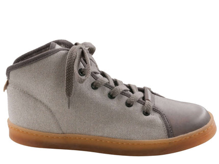 TOKU Stockholm high-top sneakers in grey with rubber sole, designed for durability and easy washing, perfect for outdoor adventures.