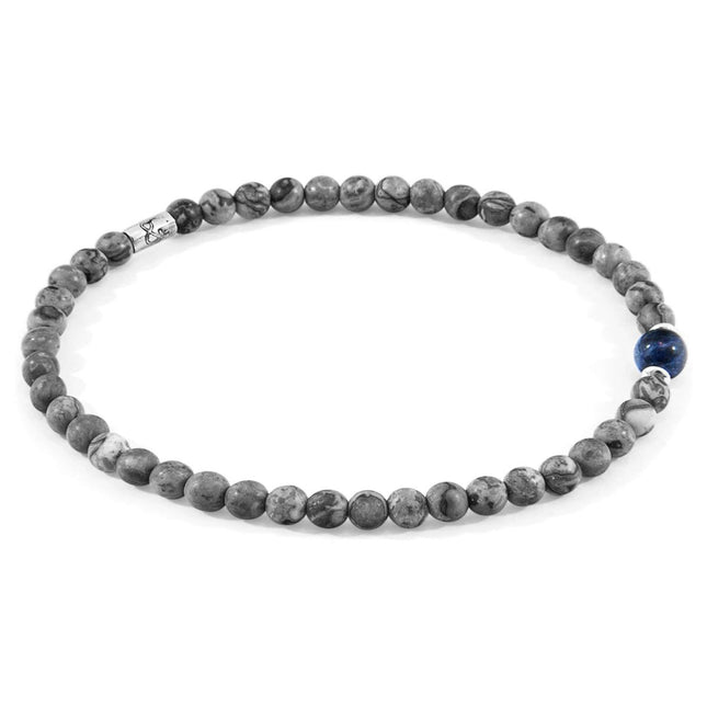 Walter Silver and Stone Skinny Bracelet – Grey Jasper & Blue Sodalite - Daily Nomad