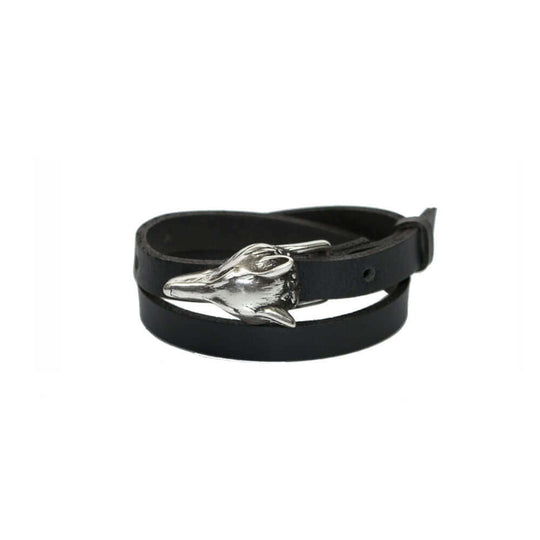 RR Wolf Buckle Double-Wrap Bracelet – Silver Matte